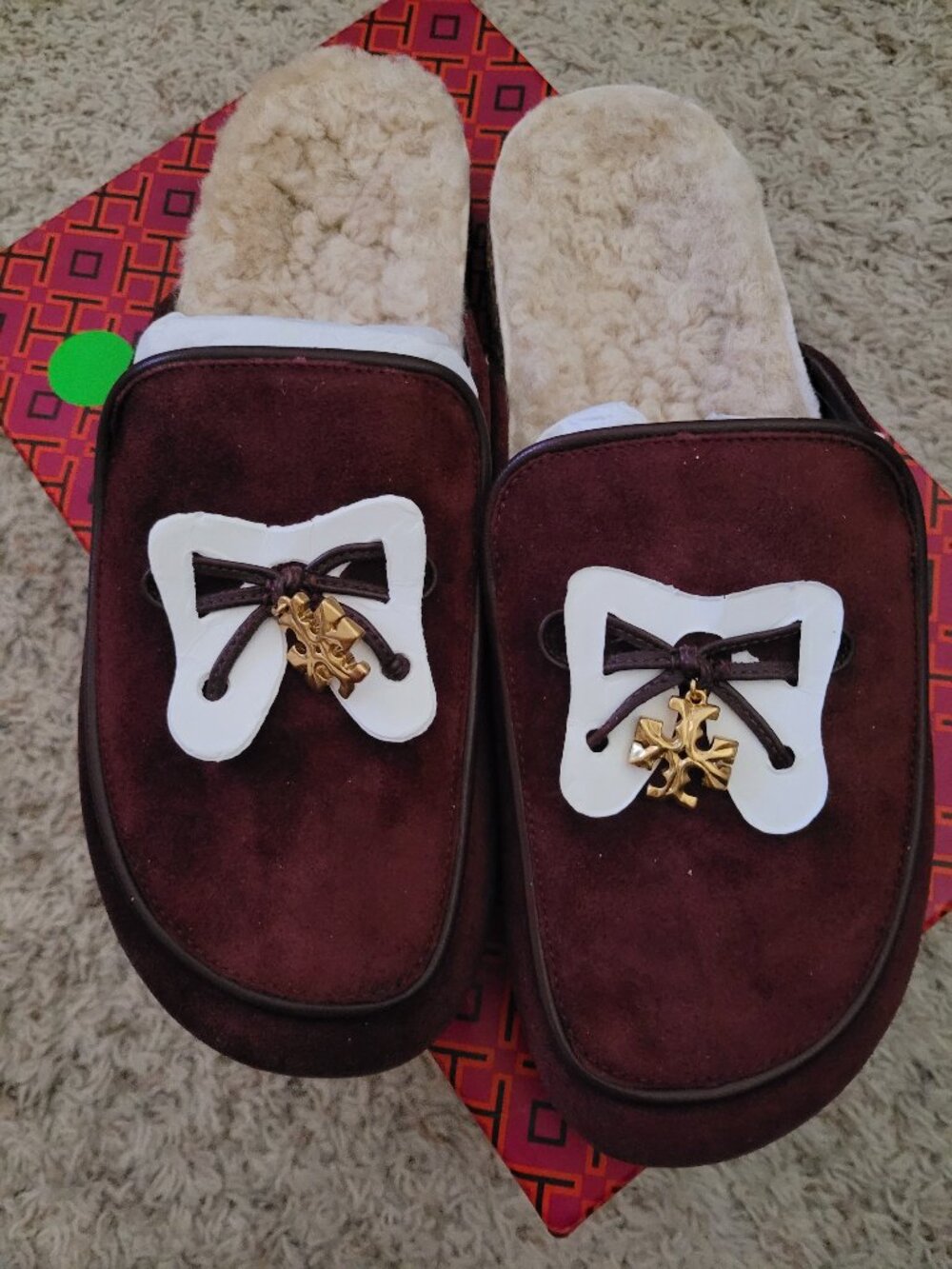 NIB Tory Burch Tory Charm Shearling Mules/Suede